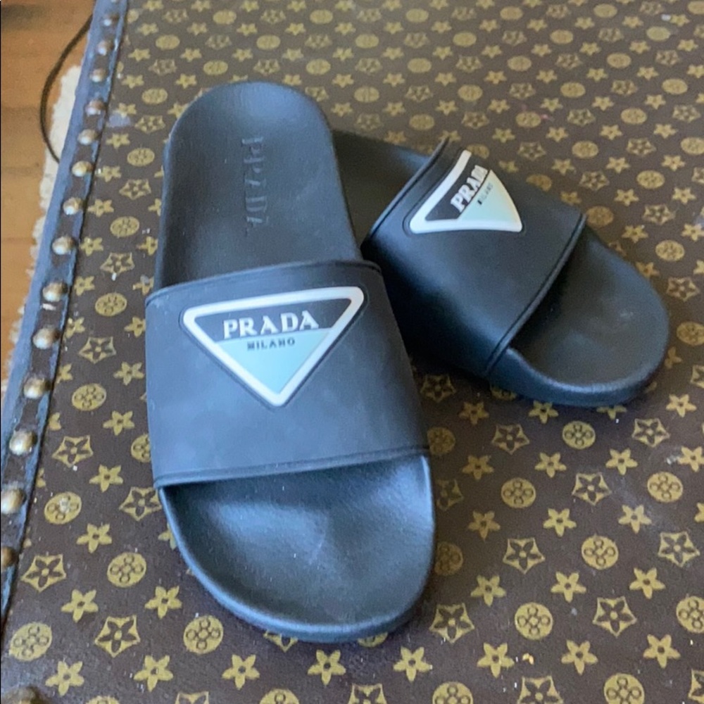 PRADA black rubber slides 39